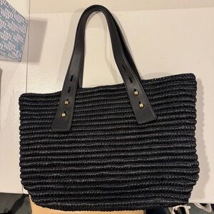 Frame Les Second Bag black raffia woven straw Tote